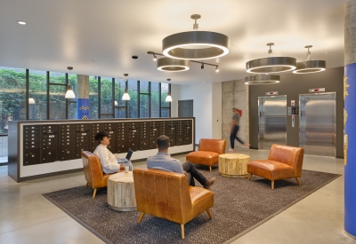 Entry lounge to Africatown Plaza in Seattle.