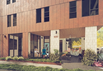 Exterior rendering of the entry to Park24 in Nashville, Tennessee. 