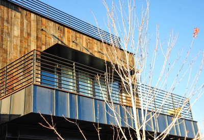 Exterior view of Truckee Prototype Mixed-Use Townhouse balcony in Truckee, California.