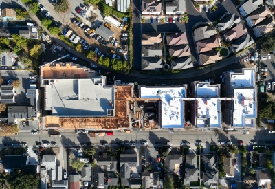 Aerial drone shot during construction phase of Colibri Commons.