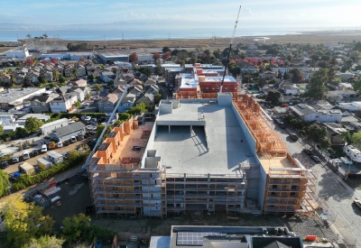 Drone shot during construction phase of Colibri Commons.