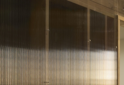 Detailsof the translucent double-walled polycarbonate panels at Wyatt Builds office.
