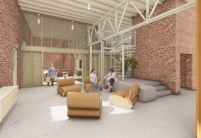 Interior rendering of Wyatt Builds office.