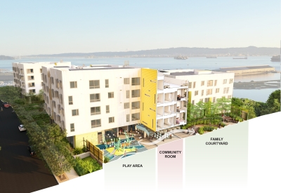 Section diagram of the play area, community room and family courtyard at Hunters View Phase 3.