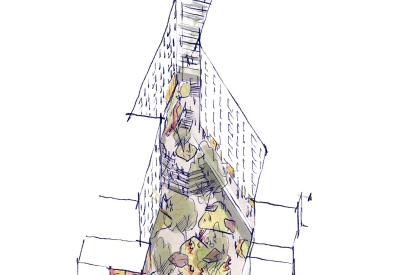 Aerial sketch of the Artists Alley at Artist Lofts.