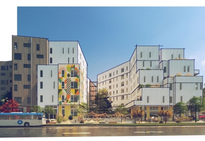 Exterior rendering sketch of Artist Lofts.