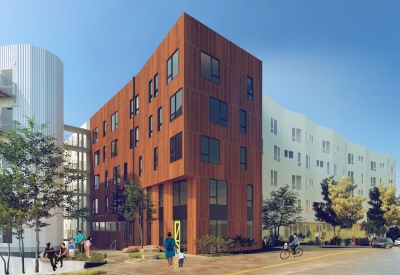 Exterior rendering sketch of Artist Lofts.