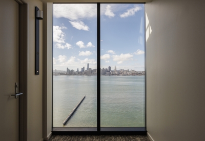 Looking out the window of Isle House with a view of San Francisco bay.