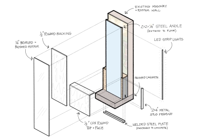 Axon diagram for the custom mirrors at Zephyr Barber.