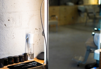 Up close view of the custom mirrors at Zephyr Baber.