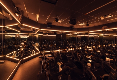 Interior view of the cycle classroom at Supertone.
