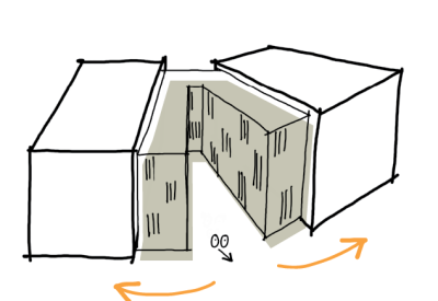 Diagram illustrating the breaking of the building mass to utilize the broad porches