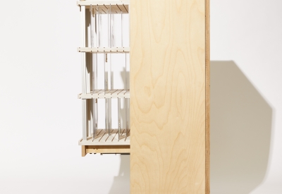 Product photography of architectural model, side view with mechanism extended