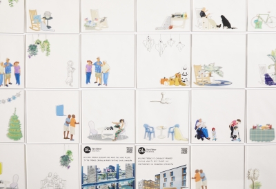 Flay lay of acrylic cards showing figures and accessories, detail