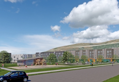 Exterior rendering of of the park across Midway Village Phase 2.