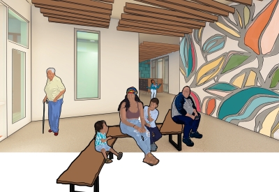 Rendering of the entry lobby at Midway Village Phase 2.