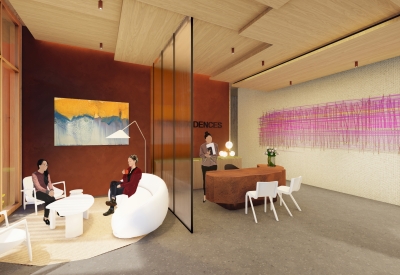 Interior rendering view of the reception at HH Residences.