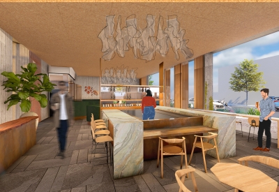 Interior rendering view of the restaurant entry at HH Residences.