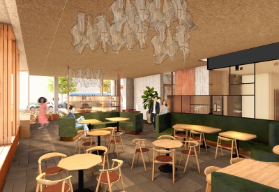 Interior rendering view of the restaurant at HH Residences.