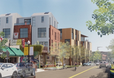 Rendering of the exterior street view of HH Residences from north.