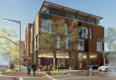Rendering of the exterior street view of HH Residences from south west.