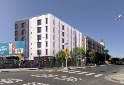 Rendering view of building looking north from San Pablo and 34th 