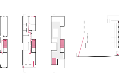 These diagrams show stair access and building egress for life safety