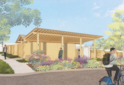 Pavilion with people in foreground