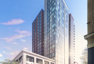 Mid rise building with attached adaptive reuse building