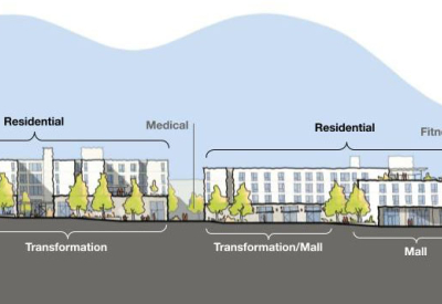 Drawing of blue sky above gray ground and buildings