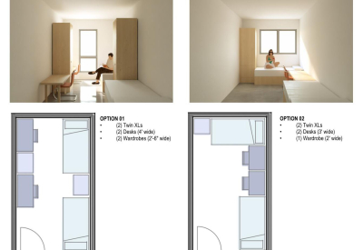 Two photos of rooms with windows and plans beneath