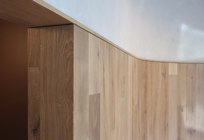 Detail photo shows the wood walls