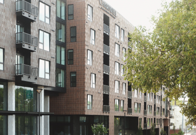 Mid rise building along freeway