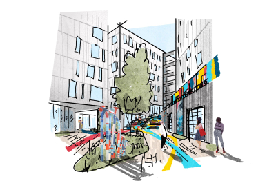 Sketch of alley between buldings