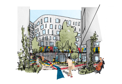 Sketch of alley between buldings