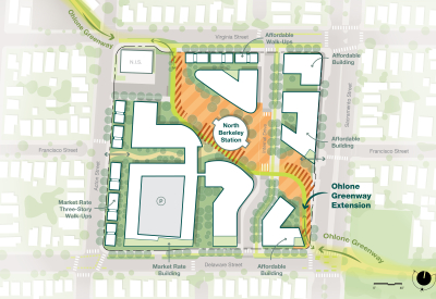 Siteplan of the housing development sites near North Berkeley BART