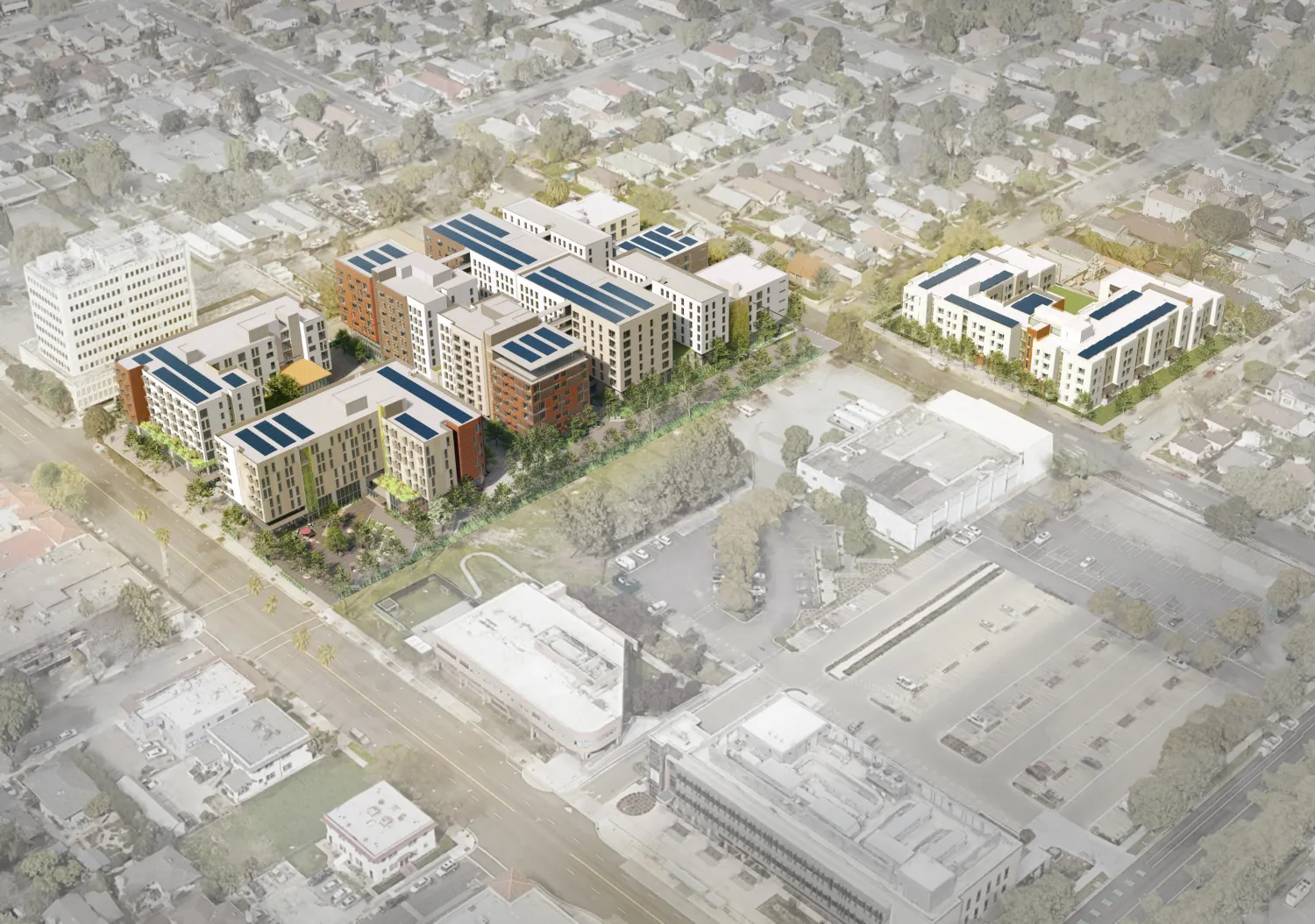 Aerial rendering of East Santa Clara Housing in San Jose, California