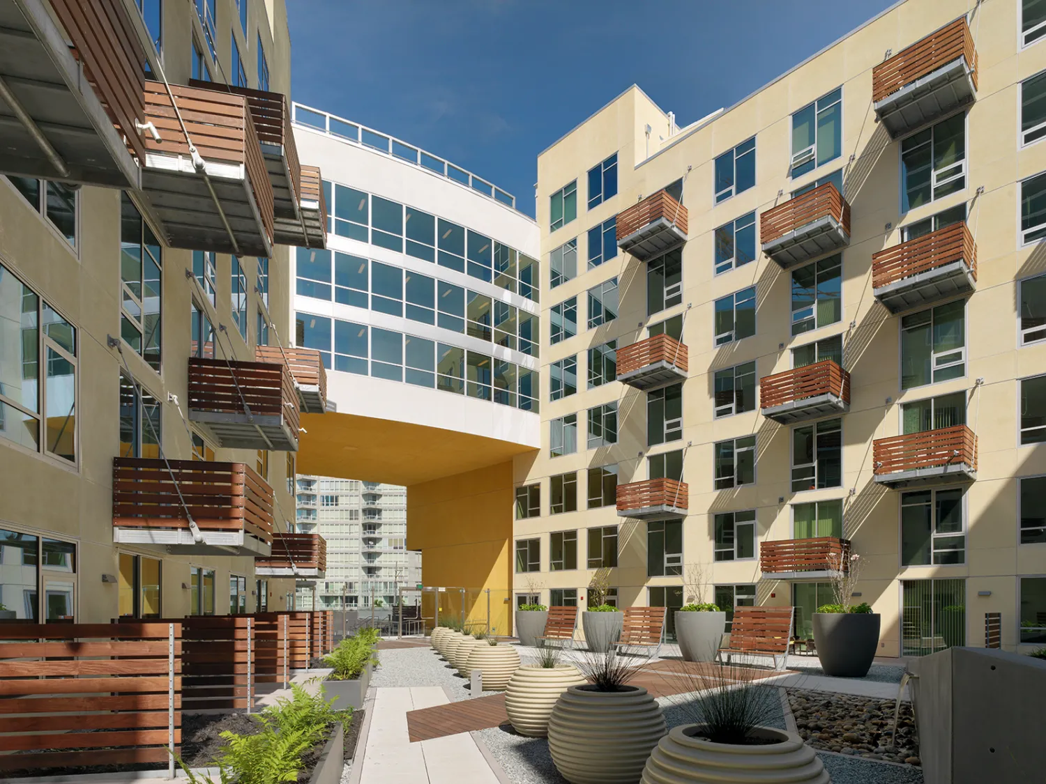 Rincon Green courtyard and wood balconies in San Francisco.