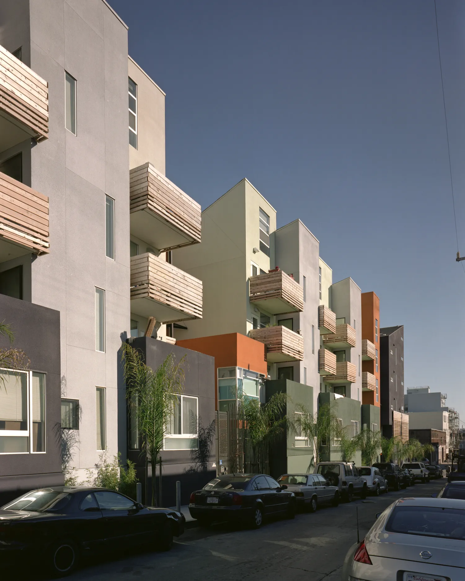 Exterior detail view of Folsom-Dore Supportive Apartments in San Francisco, California.