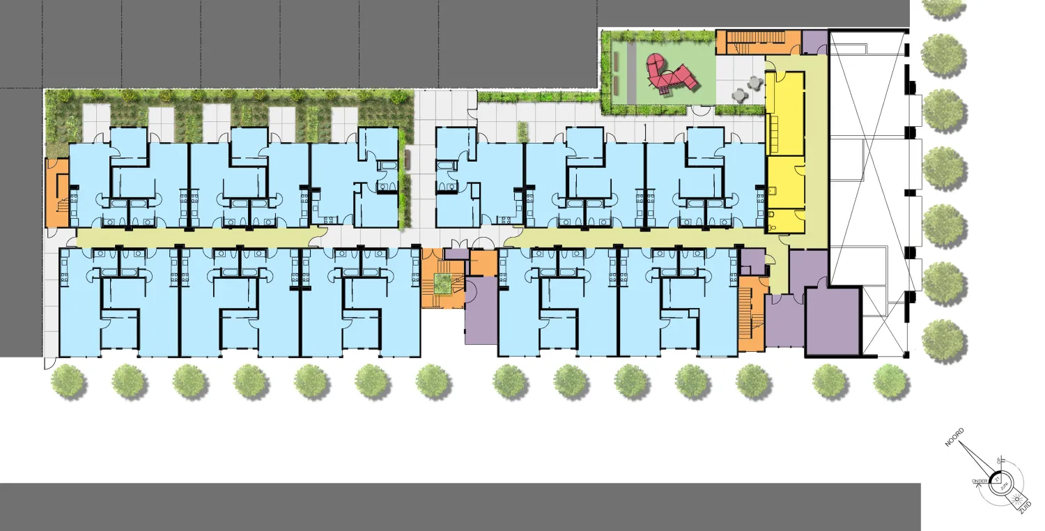 Upper floor plan for Folsom-Dore Supportive Apartments in San Francisco, California.