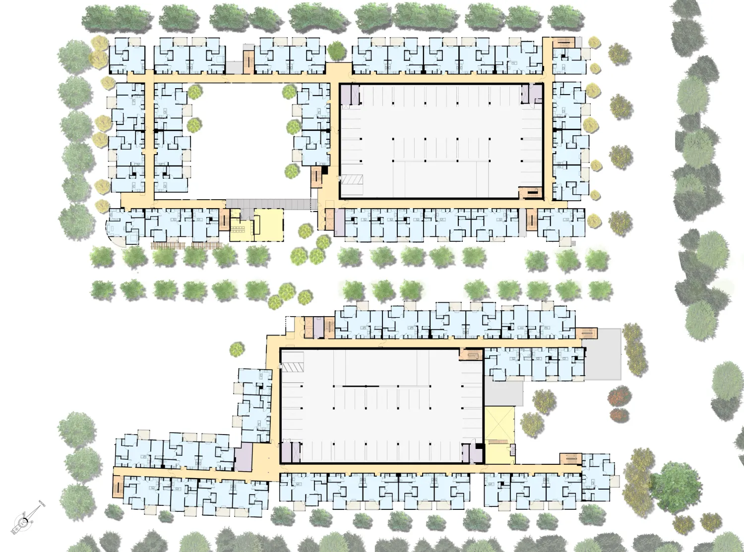 Upper level site plan for Paseo Senter in San Jose, California.