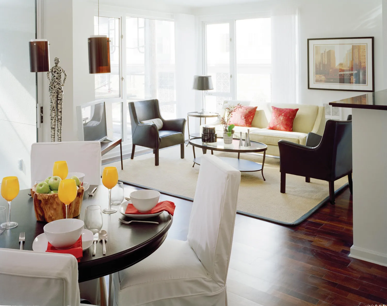 Living room inside a unit at 200 Second Street in Oakland, California.