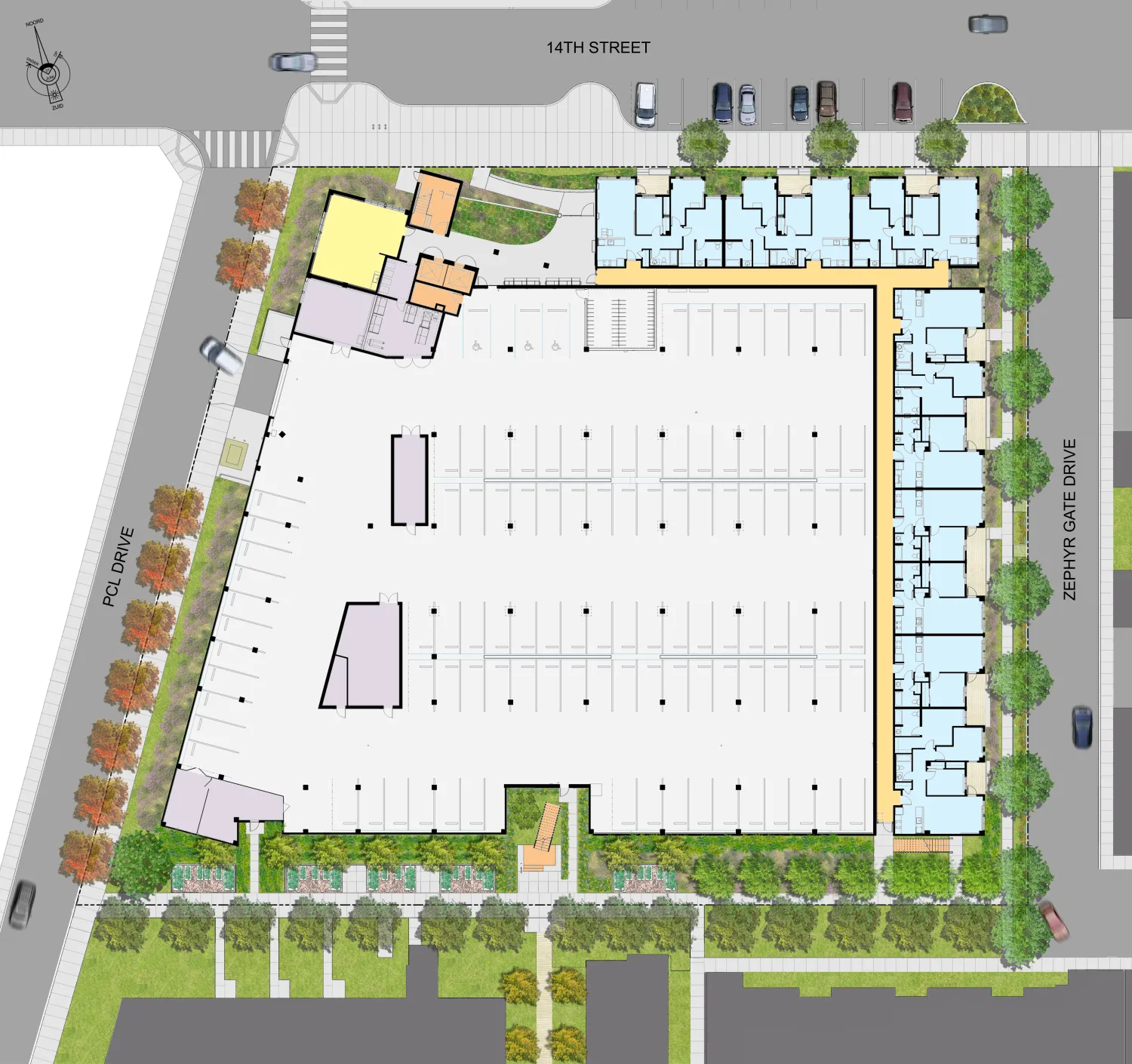 Ground floor site plan for Ironhorse at Central Station in Oakland, California.
