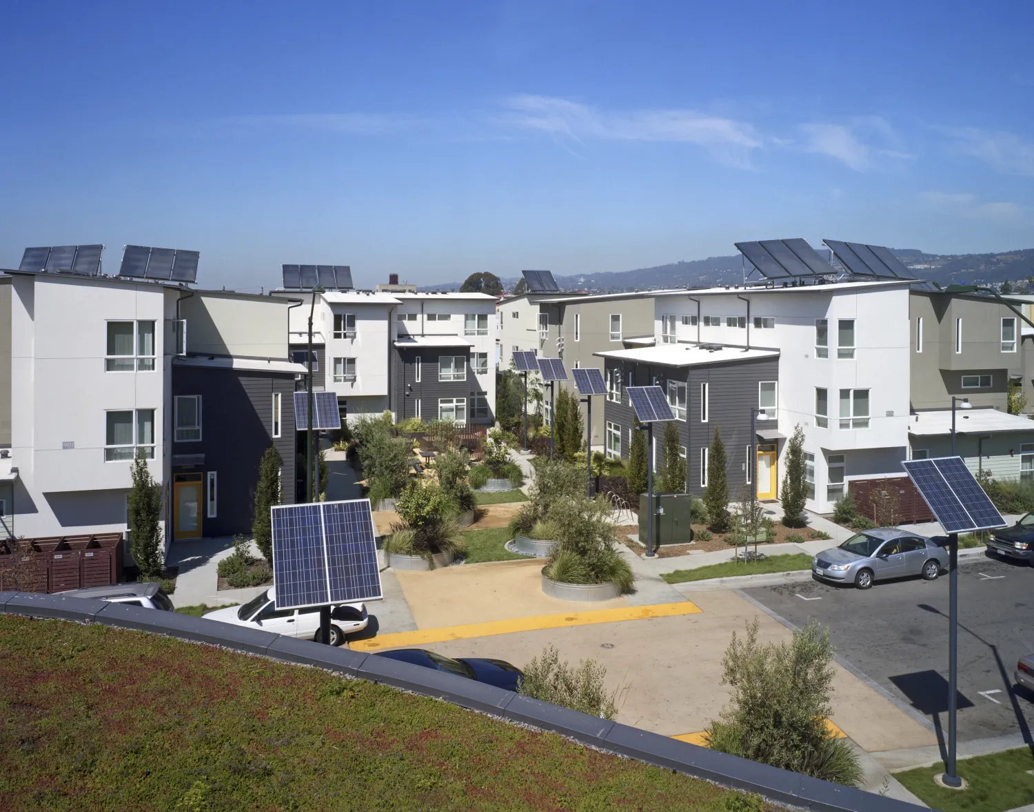 View from the green roof at Tassafaronga Village in East Oakland, CA. 