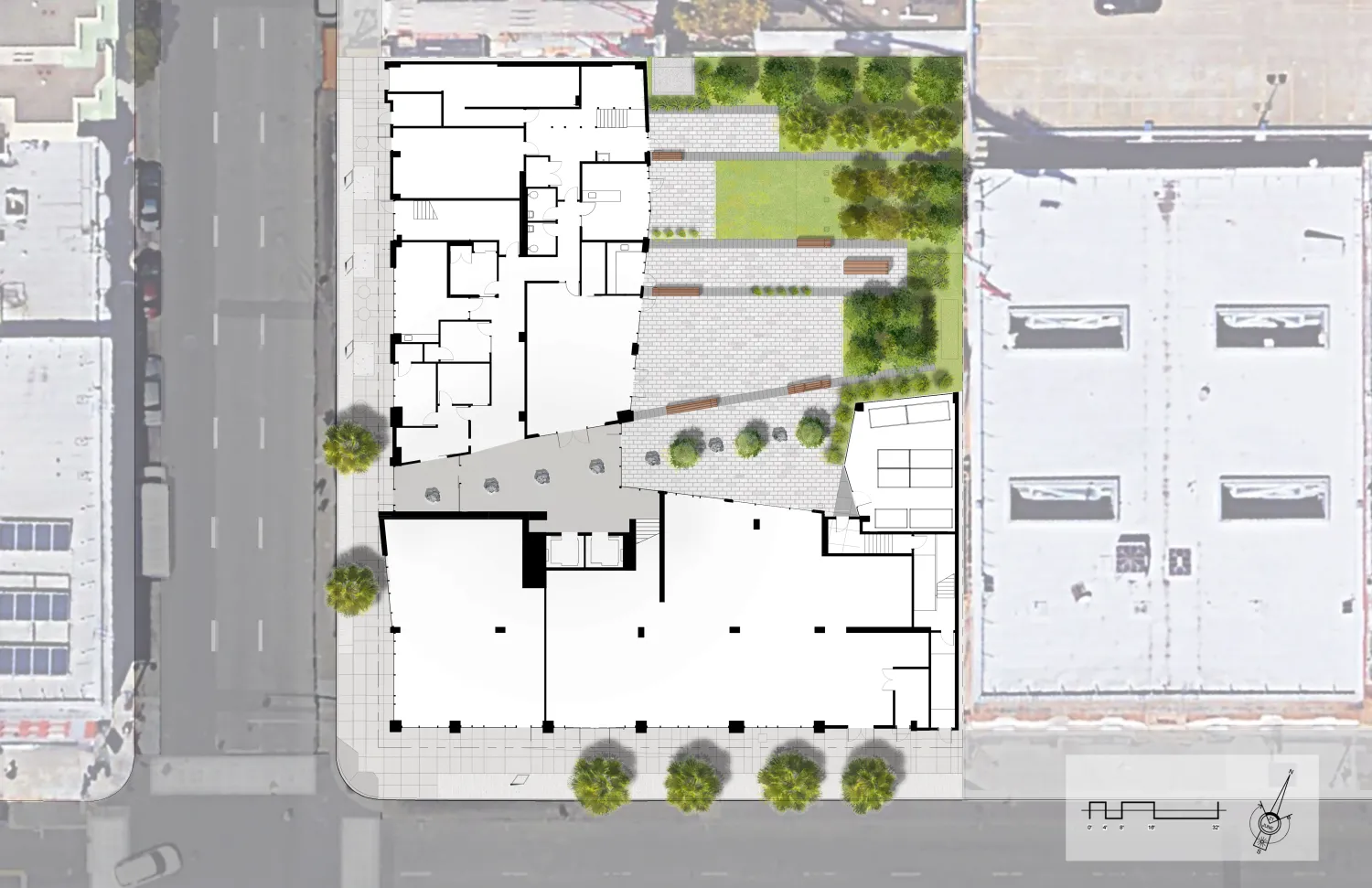 Ground level site plan of 222 Taylor Street, affordable housing in San Francisco