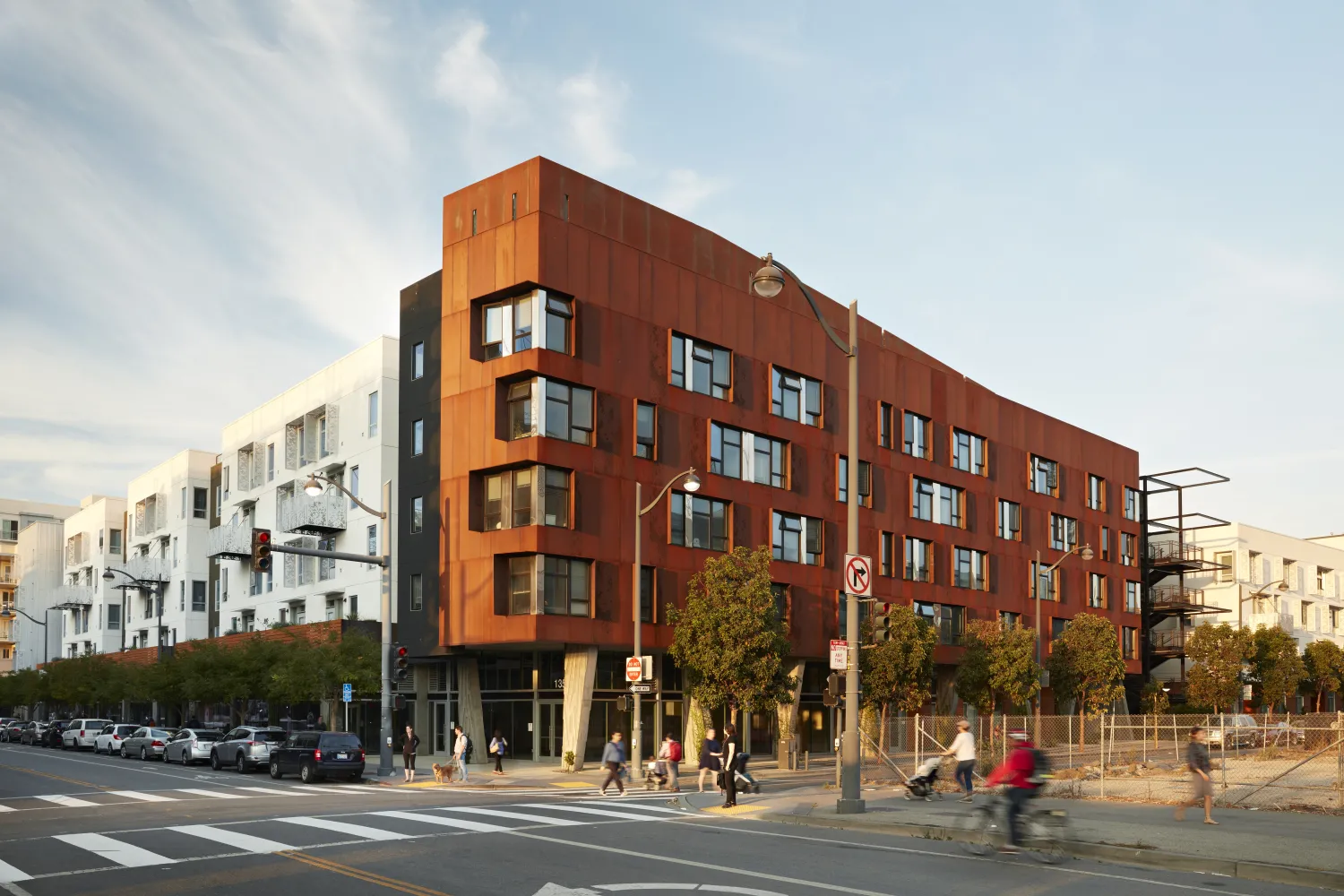 Corner street view of Five88, affordable housing in San Francisco