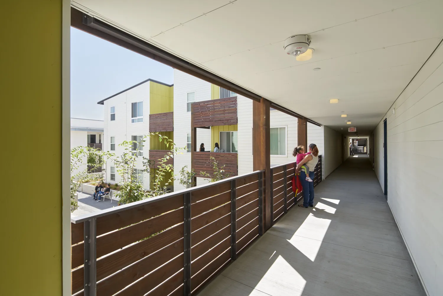 Open-air corridors in Onizuka Crossing Family Housing in Sunnyvale, California.