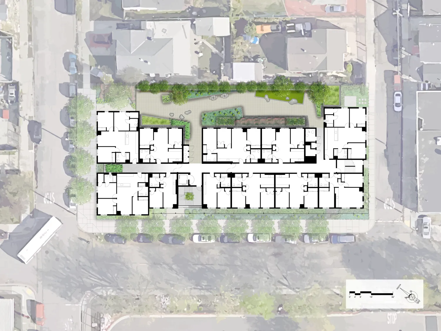 Second level site plan for Coliseum Place, affordable housing in Oakland, Ca.