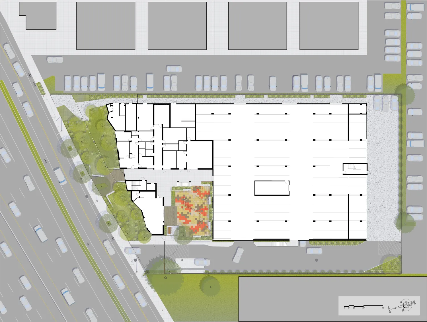 Level one site plan of Edwina Benner Plaza in Sunnyvale, Ca.