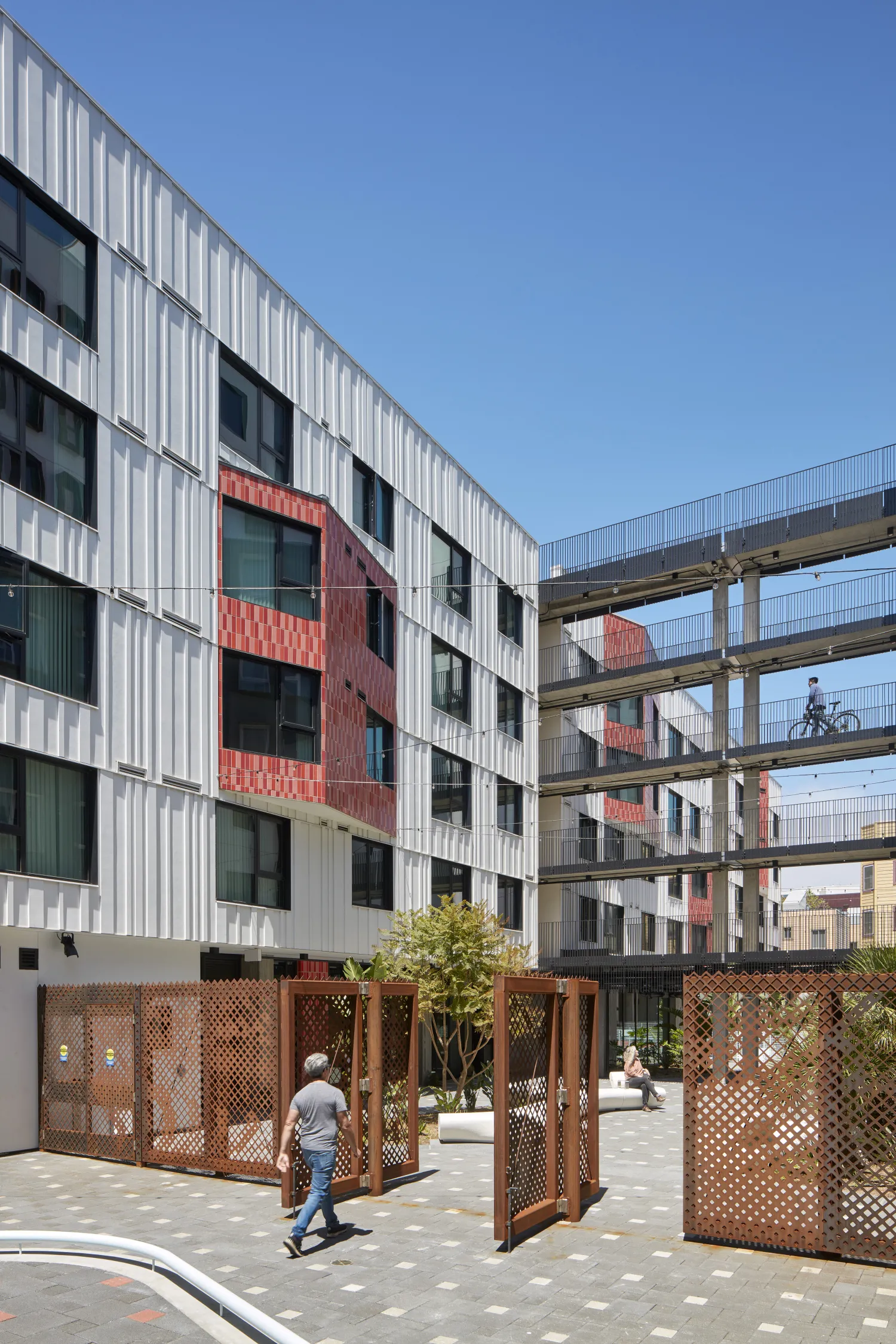 Zocalo gates entrance at La Fénix at 1950, affordable housing in the mission district of San Francisco.